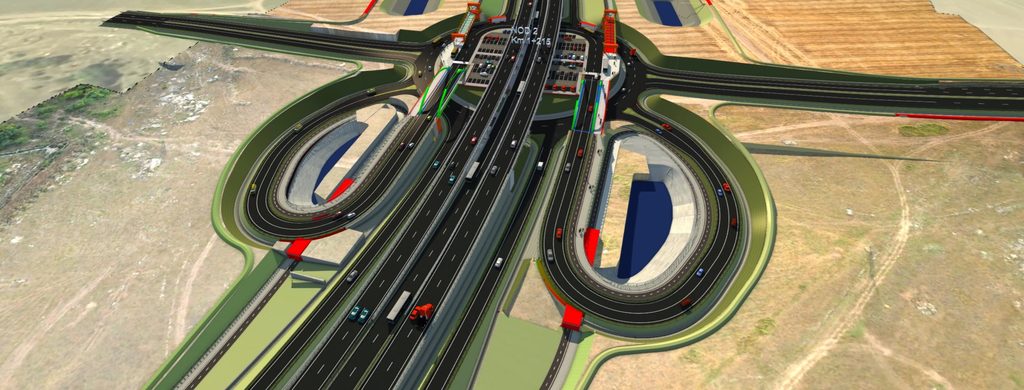 Randare 3D a sensului giratoriu și interschimbului rutier din cadrul proiectului DR1 – Vest Expres